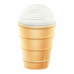 White vanilla ice cream in a waffle cup close-up, plombir, sundae, isolated on white background. Realistic 3D vector illustration