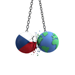 Czech flag ball hits planet earth. Environmental impact concept. 3D Render