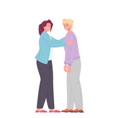 Woman calms and psychologically supports man vector illustration.
