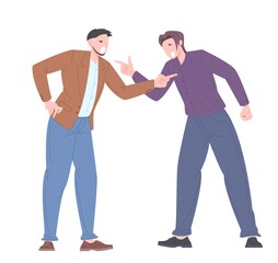 Social bullying concept between office workers. Young people argue among themselves, accusing each other. Vector illustration.