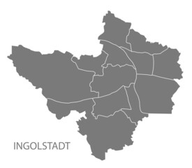 Modern City Map - Ingolstadt city of Germany with districts grey DE