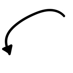 black curved arrow. doodle vector element.