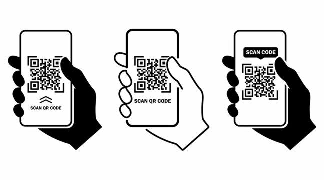 Scan QR code flat icon with phone. Barcode. Hand holds smartphone. Vector illustration.