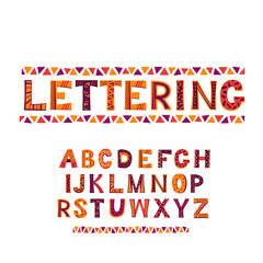Set: colored alphabet letters with patterns, artistic lettering