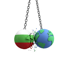 Bulgaria flag ball hits planet earth. Environmental impact concept. 3D Render