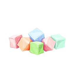 Turkish delight. Colorful rahat locum, sweet oriental delight in powered sugar, vector illustration.