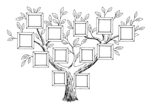 Family tree graphic black white isolated sketch illustration vector