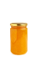 Fototapeta na wymiar Peach jam jar isolated on white background.