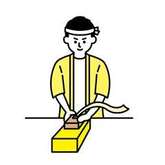 大工さんのイラスト上半身　黄色2色