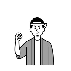 大工さんのイラスト上半身　モノクロ黒一色