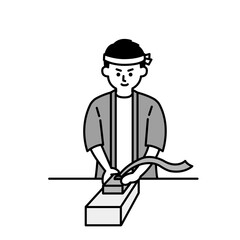 大工さんのイラスト上半身　モノクロ黒一色