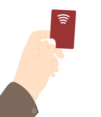 Contactless payment, credit card with hand, nfc vector illustration.
