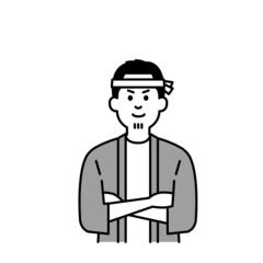 大工さんのイラスト上半身　モノクロ黒一色