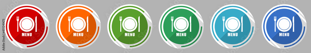 Poster menu icon set, vector illustration in 6 colors options for webdesign and mobile applications, flat d