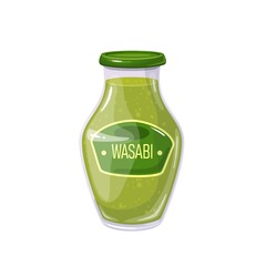 Wasabi sauce in jar. Colored illustration in cartoon style.