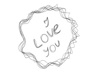 inscription i love you in hand drawn cloud scribble . abstract bubble frame in doddles style. Lateen design element. Continuous line. Vector illustration. isolated