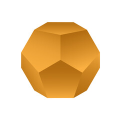Gold dodecahedron on a white background with a gradient for game, icon, packaging design or logo. Platonic solid. Vector illustration