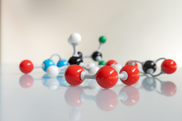 Close-up ozone molecule with differents greenhouse gases at the bottom. Chemical formula of O3 made...