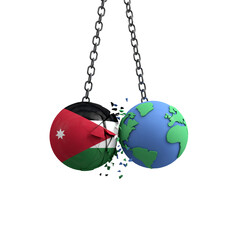 Jordan flag ball hits planet earth. Environmental impact concept. 3D Render