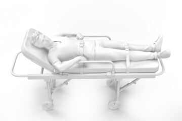 Close-up of a patient on an ambulance stretcher. 3D illustration © kirill_makarov