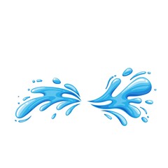 Water drops. Current drops, spray, waves and splashes. Aqua drop element, dripping liquid or raindrop vector illustration.