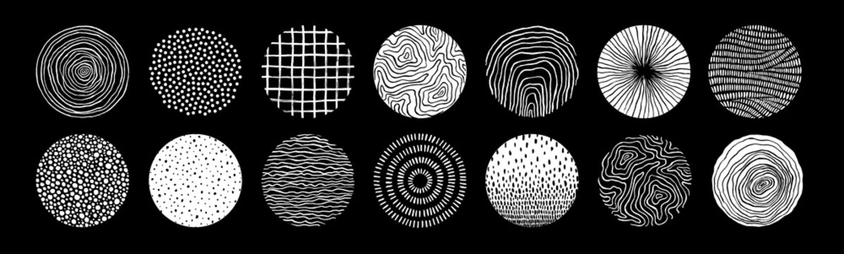 Fototapeta Set of round hand drawn patterns and textures. Trendy vector graphic elements for your unique design.