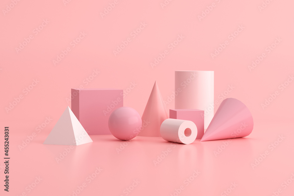 Aufkleber 3d rendering of geometry object on pink background, minimal concept.