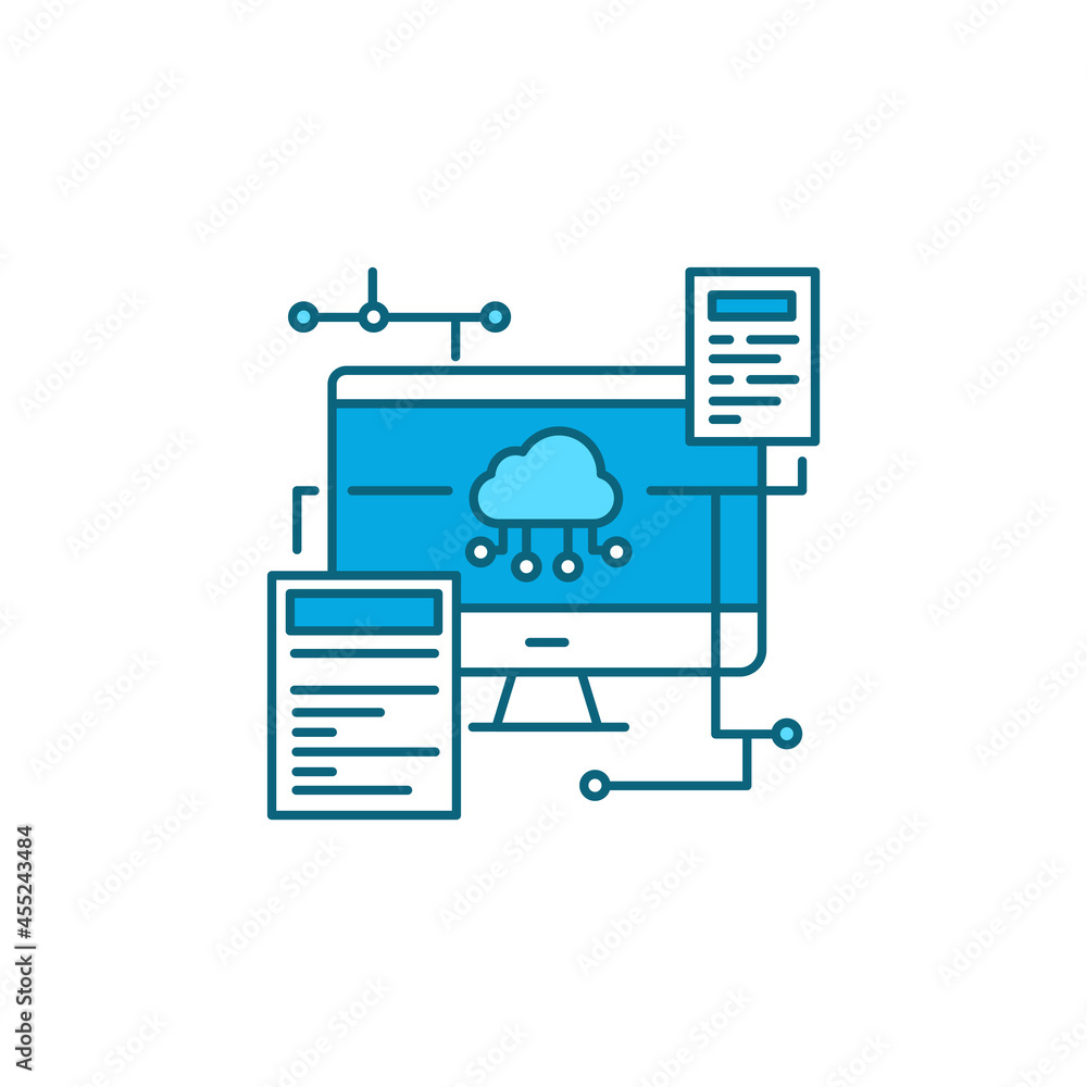 Aufkleber back-end development color line icon. server, an application, and a database.