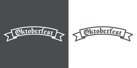 Festival de cerveza Oktoberfest. Logotipo con texto Oktoberfest en listón con lineas en fondo gris y fondo blanco - obrazy, fototapety, plakaty
