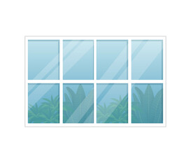 Window for a house, apartment with a view of plants and blue sky on an isolated background. Flat vector illustration