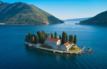 Monastery of St. George on a secluded island in the Adriatic Sea in Montenegro