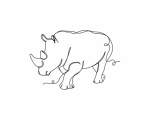 Continuous one line drawing of logo the rhinoceros icon in silhouette on a white background. Linear stylized.