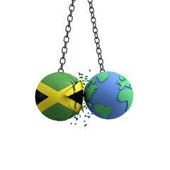 Jamaica flag ball hits planet earth. Environmental impact concept. 3D Render