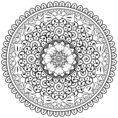 Mehndi flower for henna, mehndi, tattoo, decoration. decorative ornament in ethnic oriental style. doodle ornament. coloring book page.