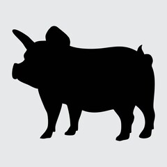 Pig Silhouette, Pig Isolated On White Background