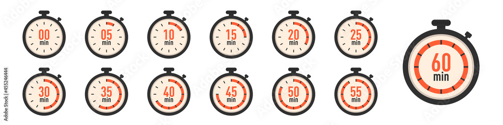Poster set of timer clock icons. stopwatch timer collection
