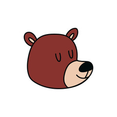 Cartoon head of a brown bear. The face of a kind smiling bear. Vector stock illustration of cute animal isolated on white background.