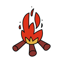 Cartoon bonfire. Red burning fire with wood. Vector stock illustration of a campfire isolated on white background.