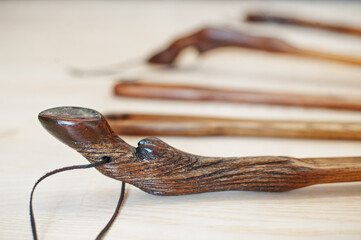 Hand carved oak wooden shoe horn. Shoes accessories. Home styling spoon.