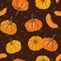 Abstract seamless patterns with pumpkins
