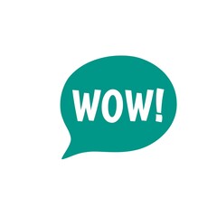 WOW message 3d speech bubble green label. Sticker or icon star graphic in white letters