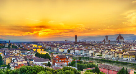 Sunset over river Arno in Florence in Italy