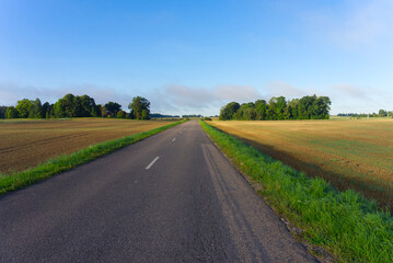 Fototapeta na wymiar Low angle view of the empty rural asphalt road