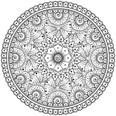 Mehndi flower for henna, mehndi, tattoo, decoration. decorative ornament in ethnic oriental style. doodle ornament. coloring book page.