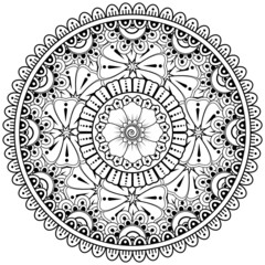 Mehndi flower for henna, mehndi, tattoo, decoration. decorative ornament in ethnic oriental style. doodle ornament. coloring book page.