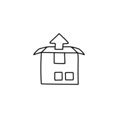 Box with arrow up icon in flat black line style, isolated on white background 