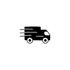 fast Delivery truck icon, fast shipping vehicle icon in solid black flat shape glyph icon, isolated on white background 