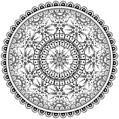 Mehndi flower for henna, mehndi, tattoo, decoration. decorative ornament in ethnic oriental style. doodle ornament. coloring book page.