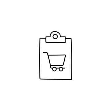 shopping list icon in flat black line style, isolated on white background 