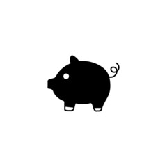 piggy bank icon in solid black flat shape glyph icon, isolated on white background 